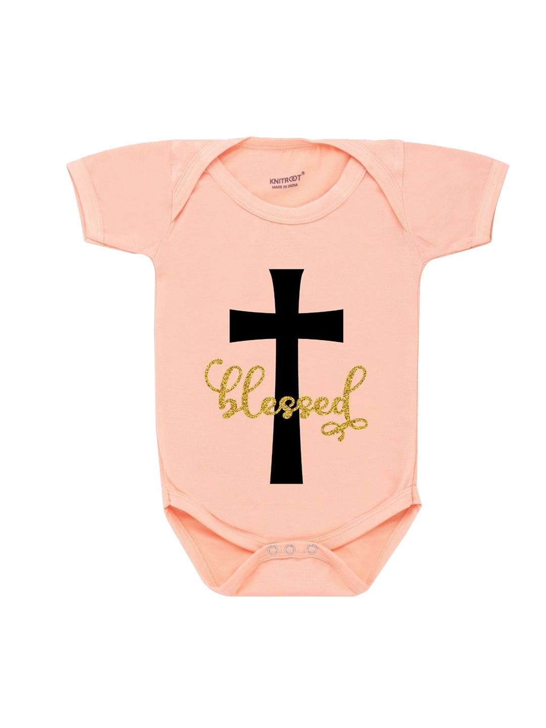 

KNITROOT Infant Kids Peach-Coloured & Black Printed Bodysuit