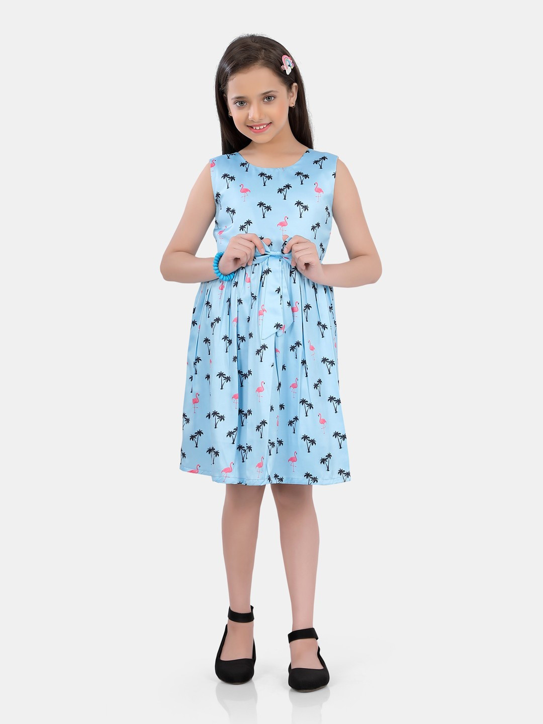 

POPLINS Girls Blue & Pink Satin Fit & Flare Dress