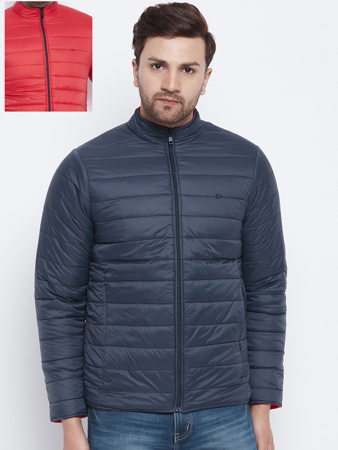

Okane Men Navy Blue Reversible Outdoor Quilted Jacket