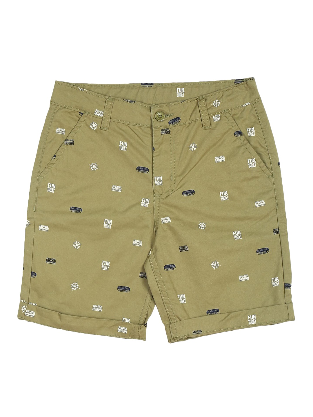 

Cherokee Boys Olive Green Conversational Printed Chino Shorts