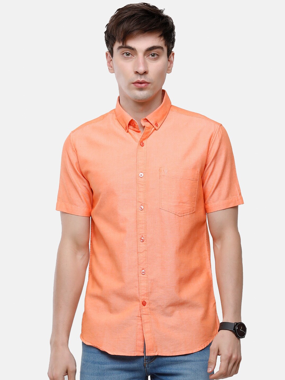 

Classic Polo Men Orange Slim Fit Pure Cotton Casual Shirt