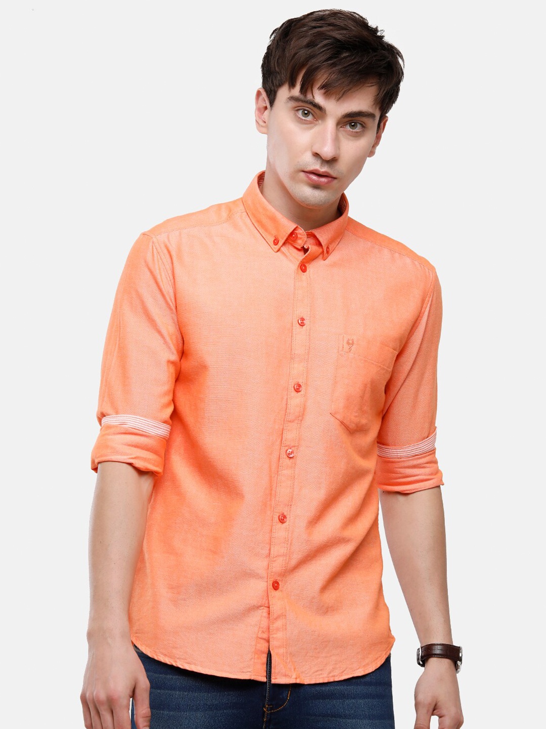 

Classic Polo Men Orange Slim Fit Pure Cotton Casual Shirt