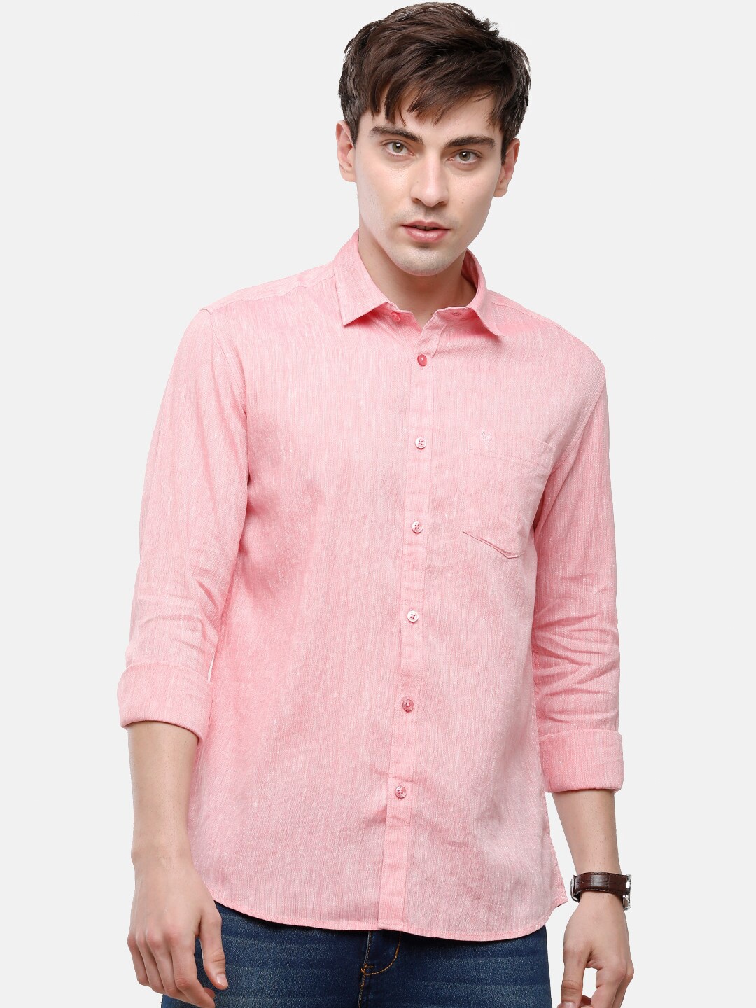 

Classic Polo Men Pink Slim Fit Cotton Linen Casual Shirt