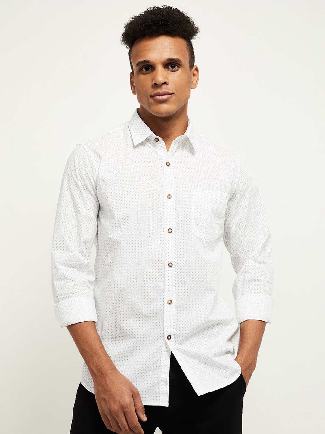 

max Men White Printed Cotton Casual Shirt