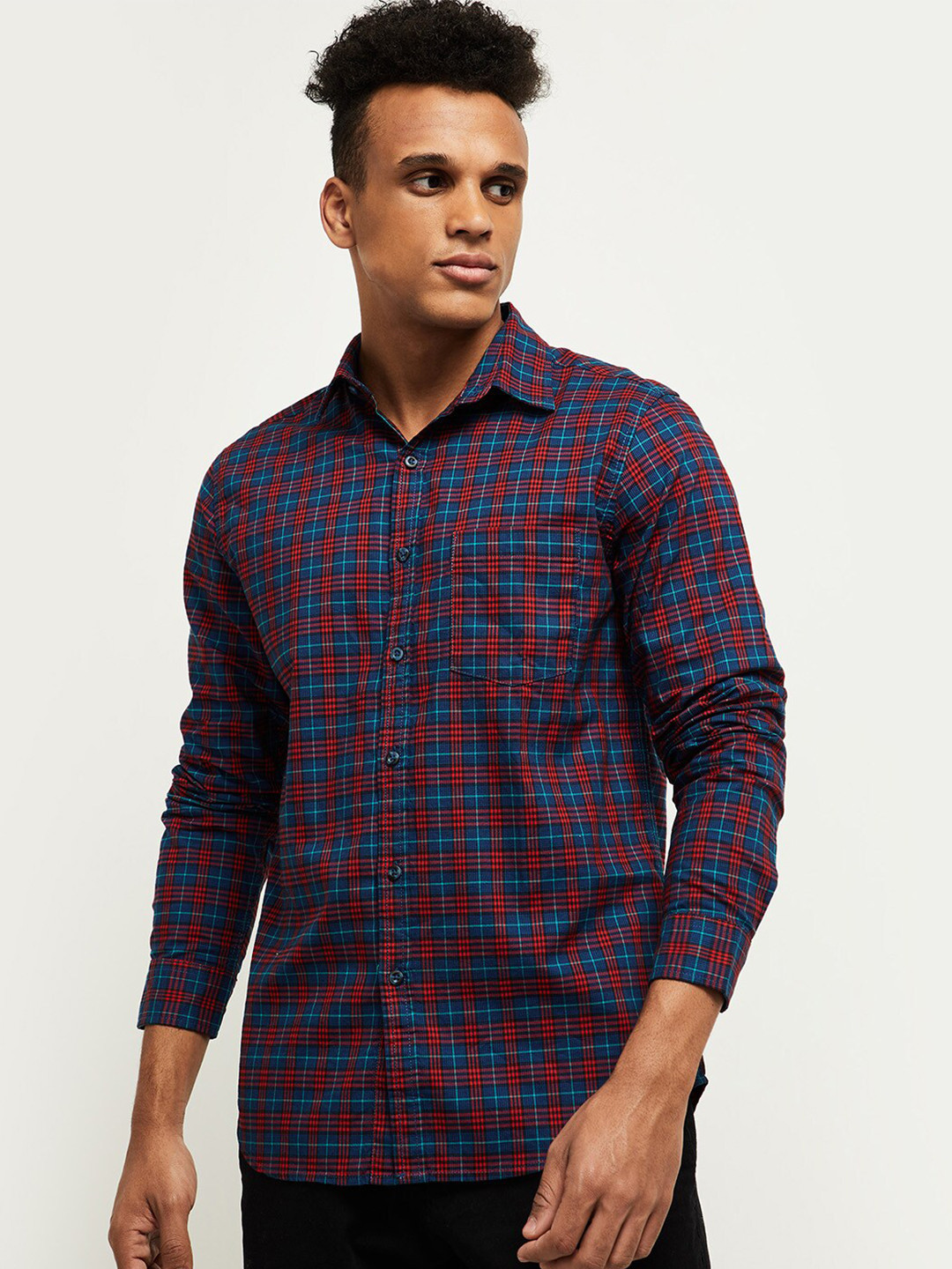 

max Men Red Buffalo Checks Checked Casual Shirt
