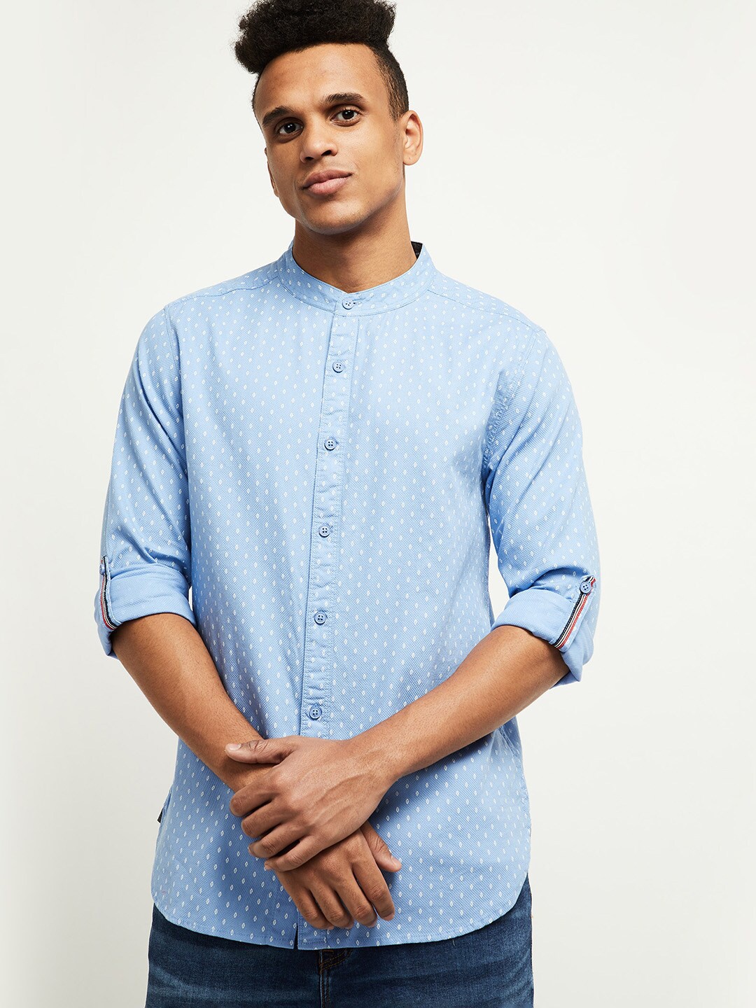

max Men Blue Cotton Printed Casual Shirt