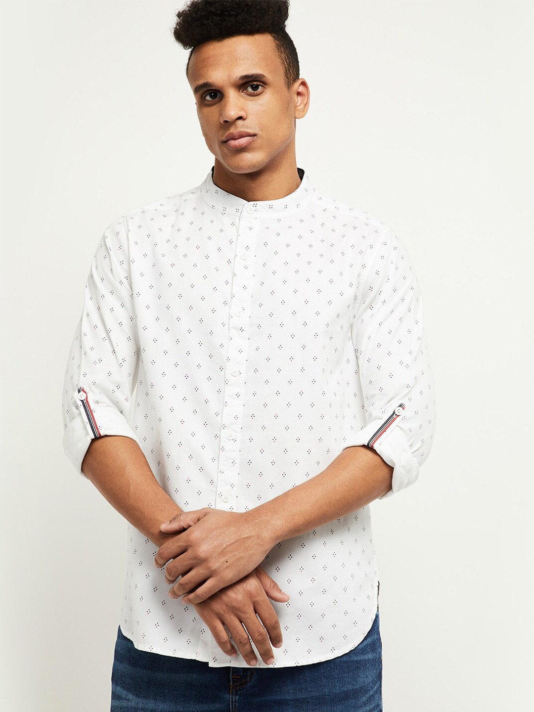 

max Men White Printed Pure Cotton Casual Shirt