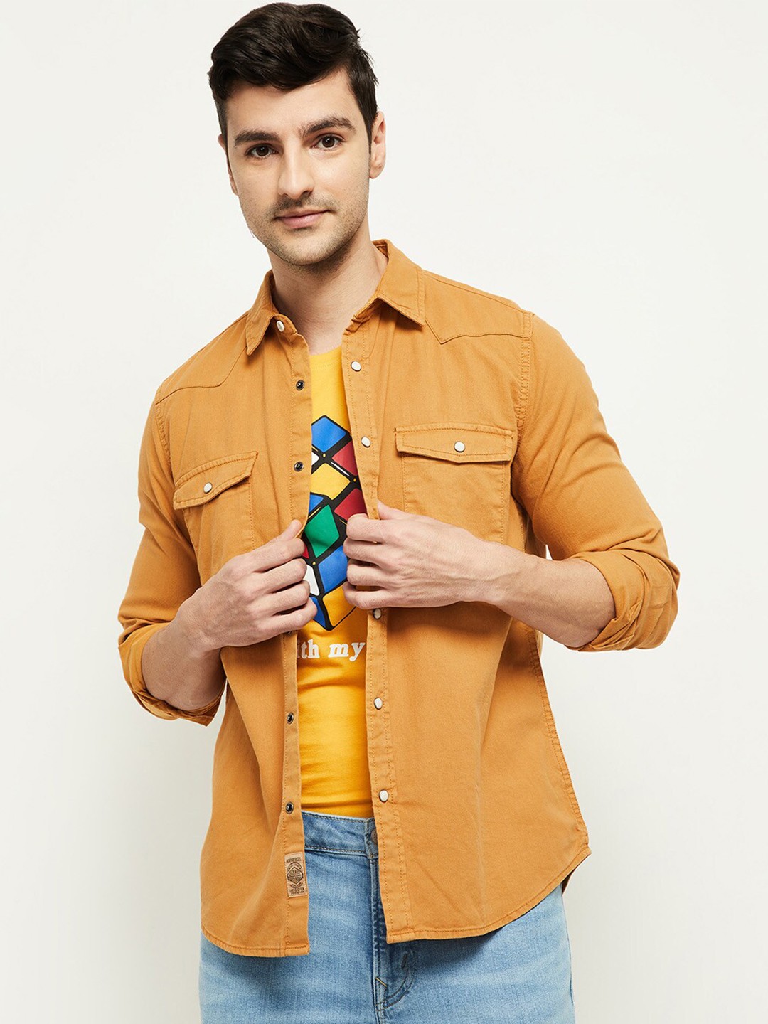 

max Men Orange Cotton Casual Shirt