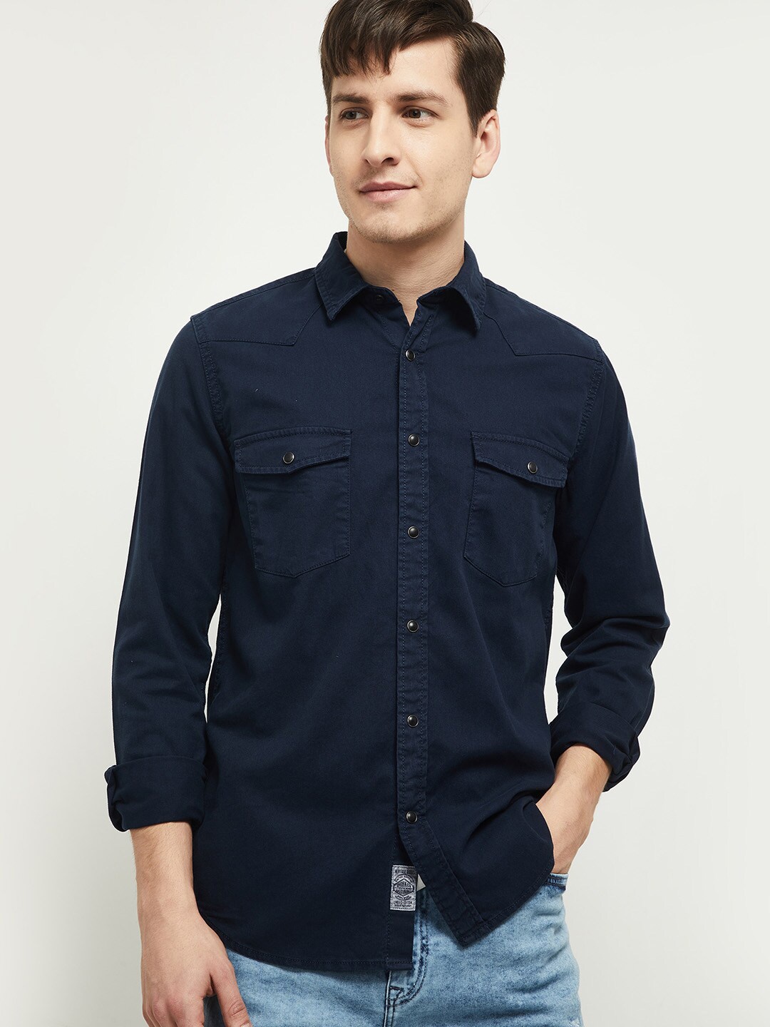 

max Men Navy Blue Casual Shirt