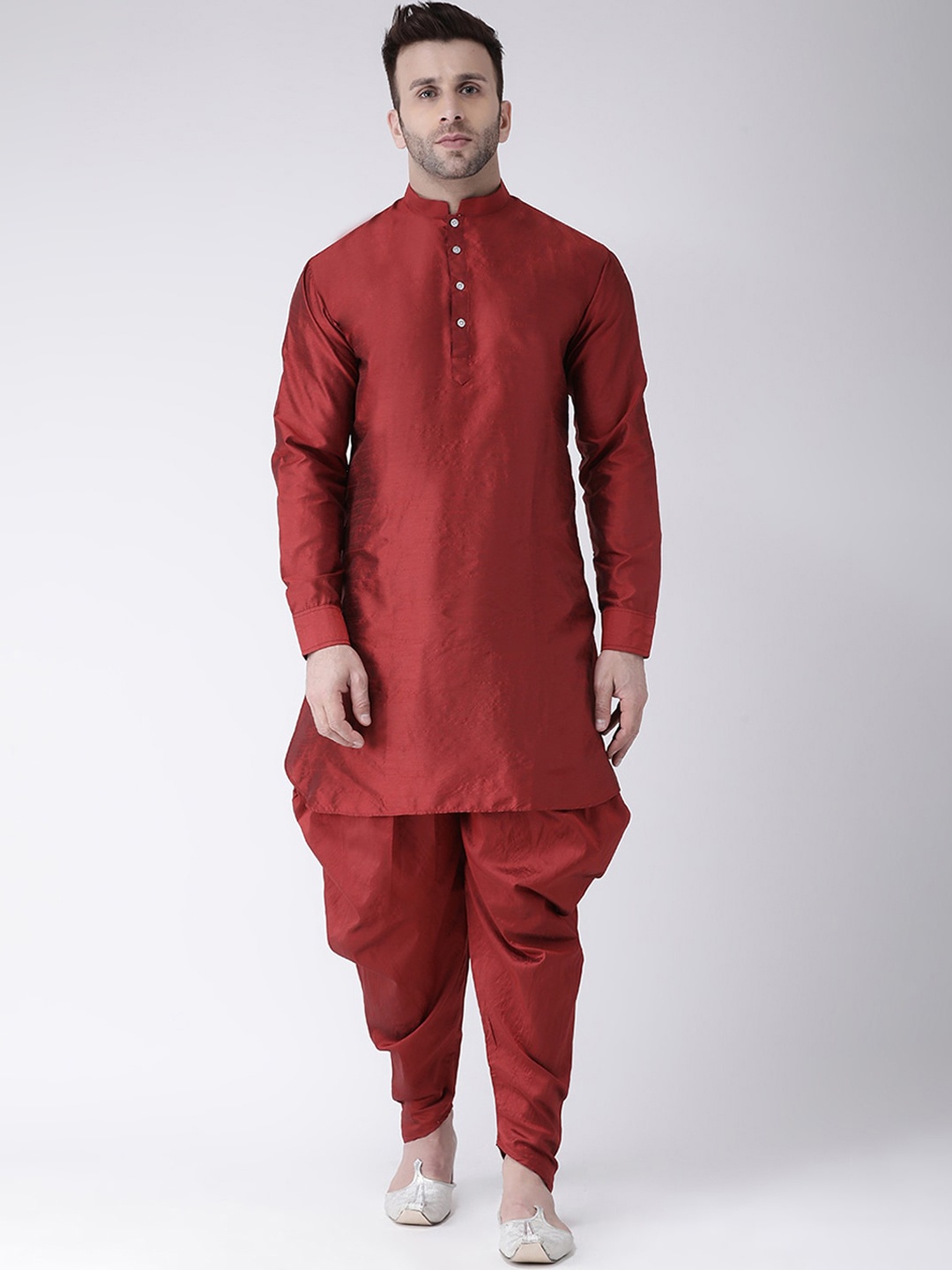 

Hangup Men Maroon Dupion Silk Kurta with Patiala