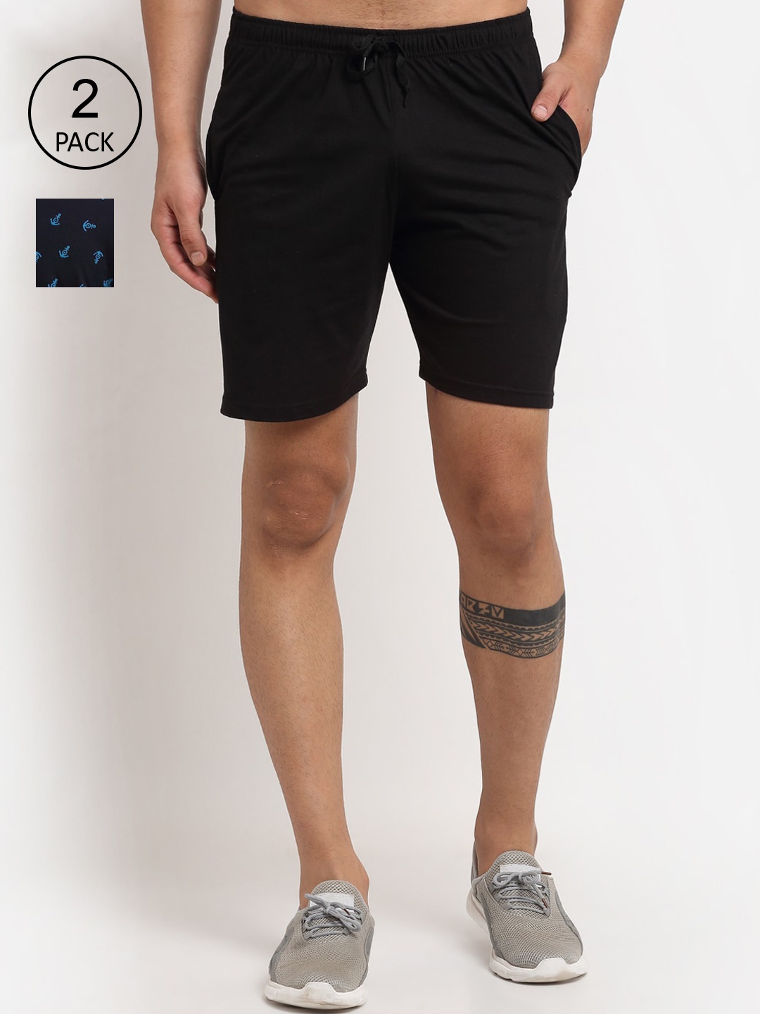 

VIMAL JONNEY Men Pack of 2 Black & Navy Blue Shorts