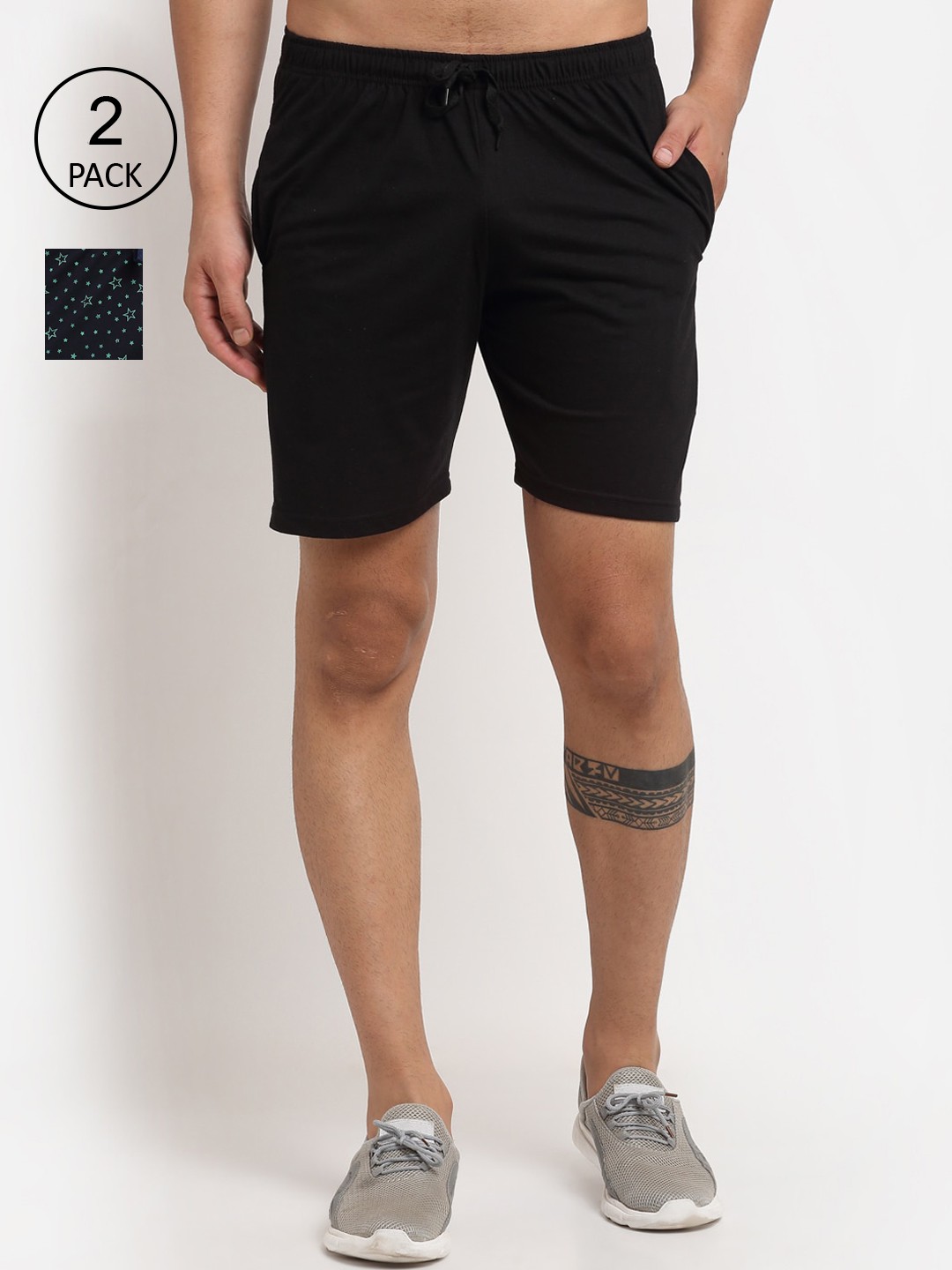 

MACK JONNEY Men Pack Of 2 Black & Navy Blue Printed Shorts