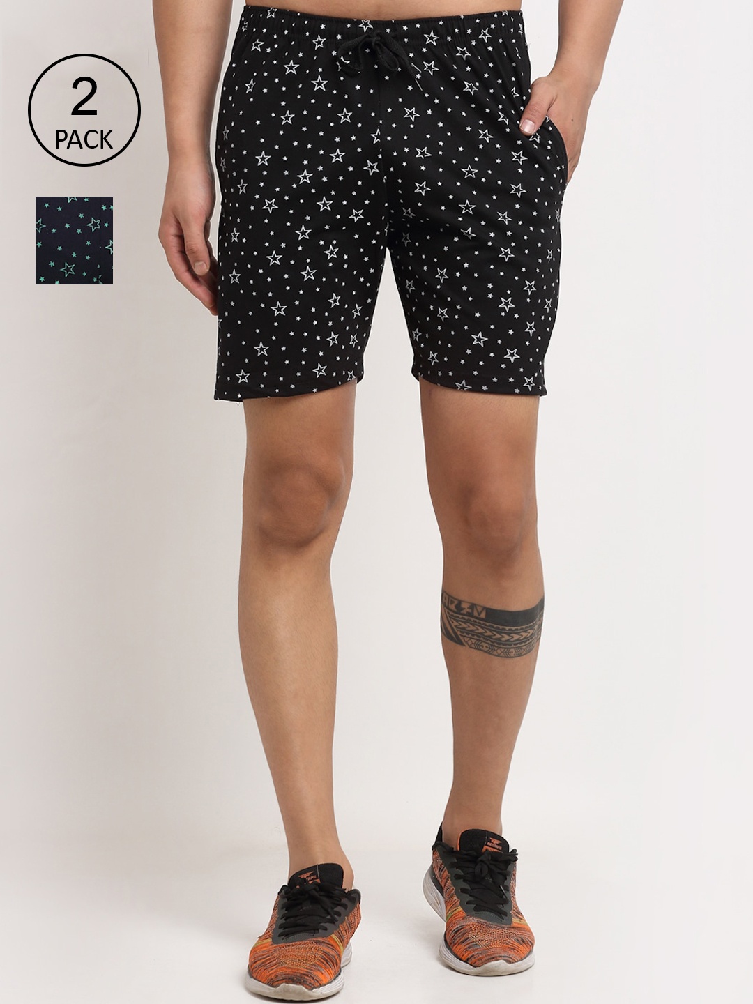 

MACK JONNEY Men Pack Of 2 Black Conversational Printed Outdoor Sports Shorts