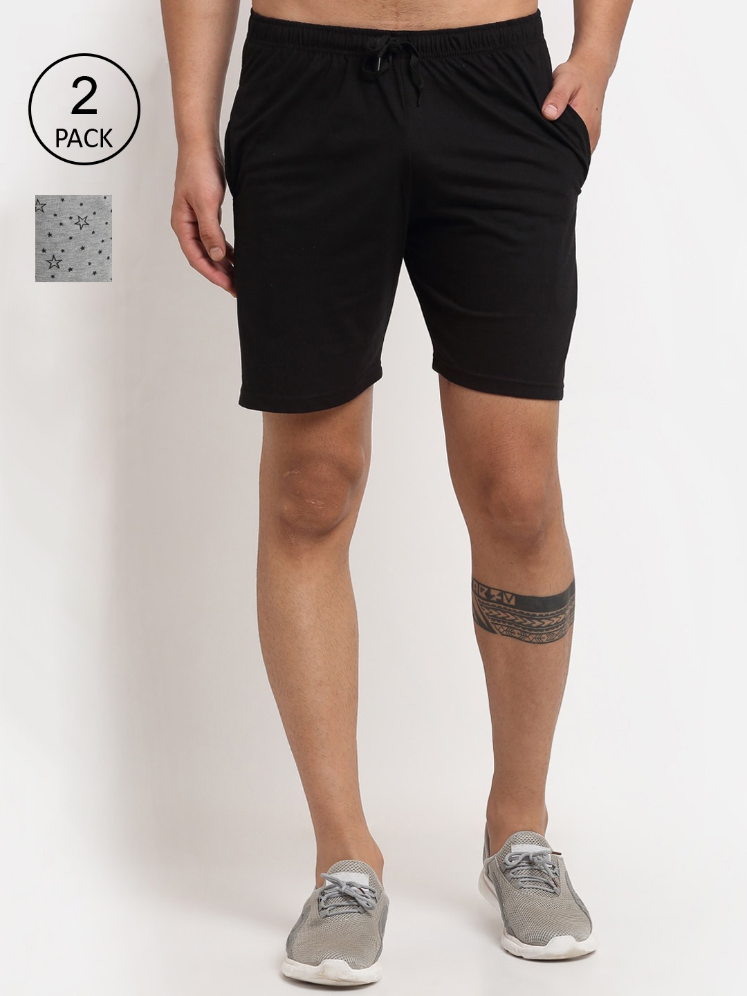 

MACK JONNEY Men Pack Of 2 Black & Grey Printed Shorts