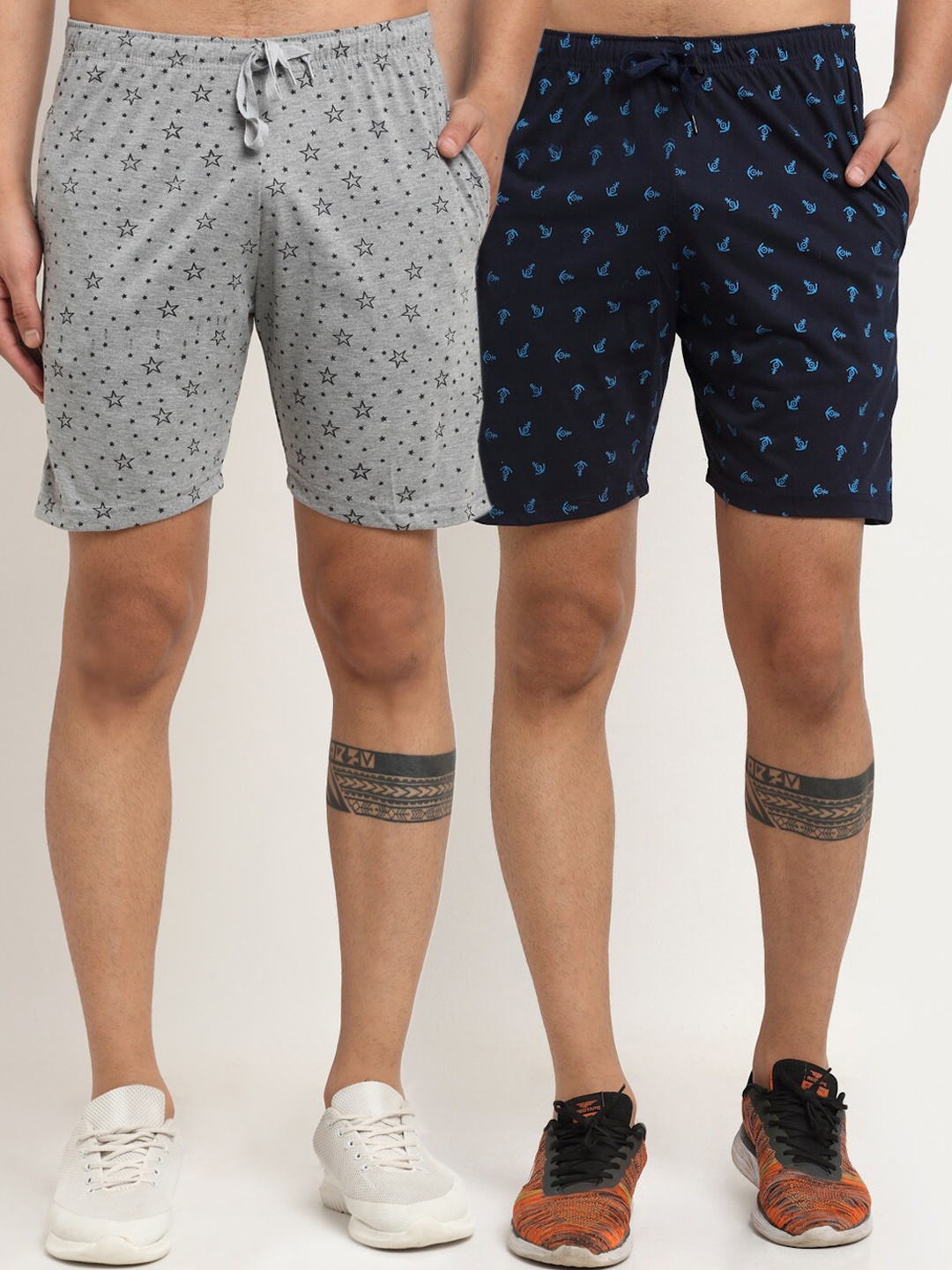 

VIMAL JONNEY Men Grey & Navy Blue 2 Conversational Printed Shorts