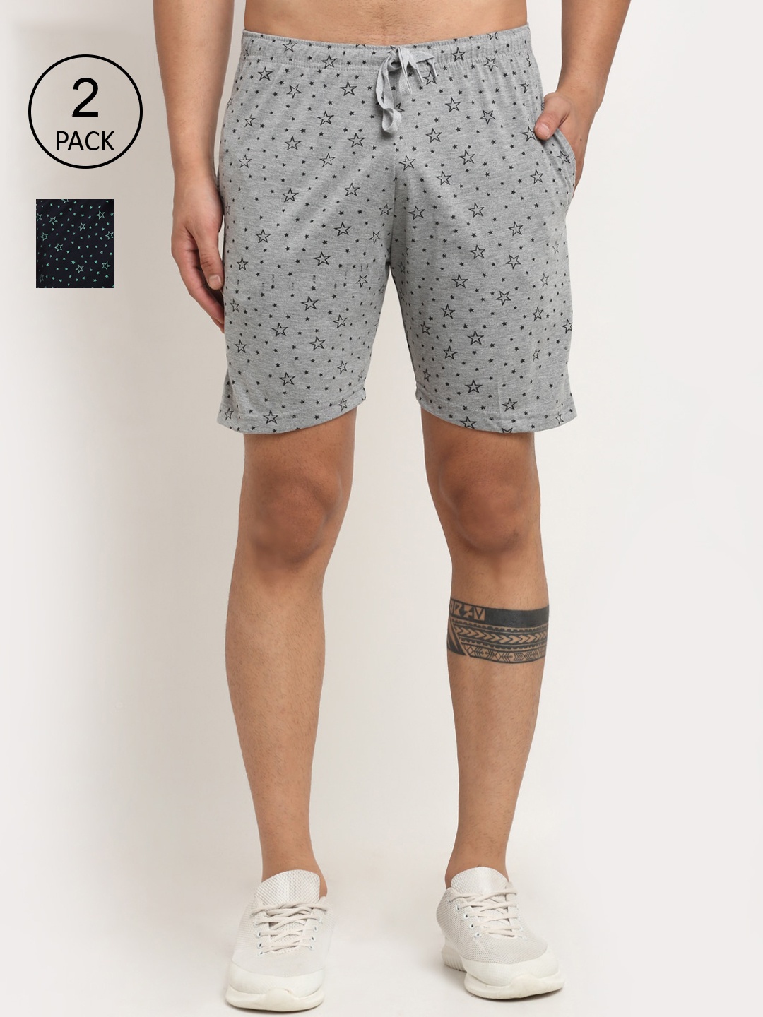 

VIMAL JONNEY Men Pack Of 2 Grey & Black Printed Shorts