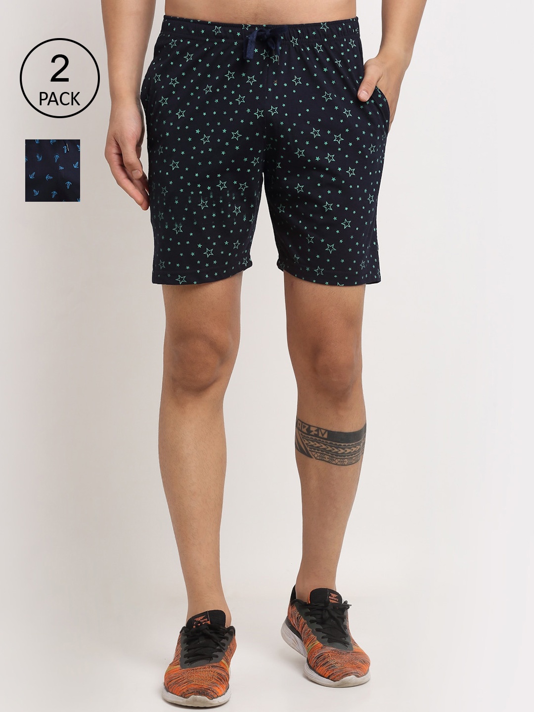 

VIMAL JONNEY Men Pack of 2 Navy Blue Printed Shorts