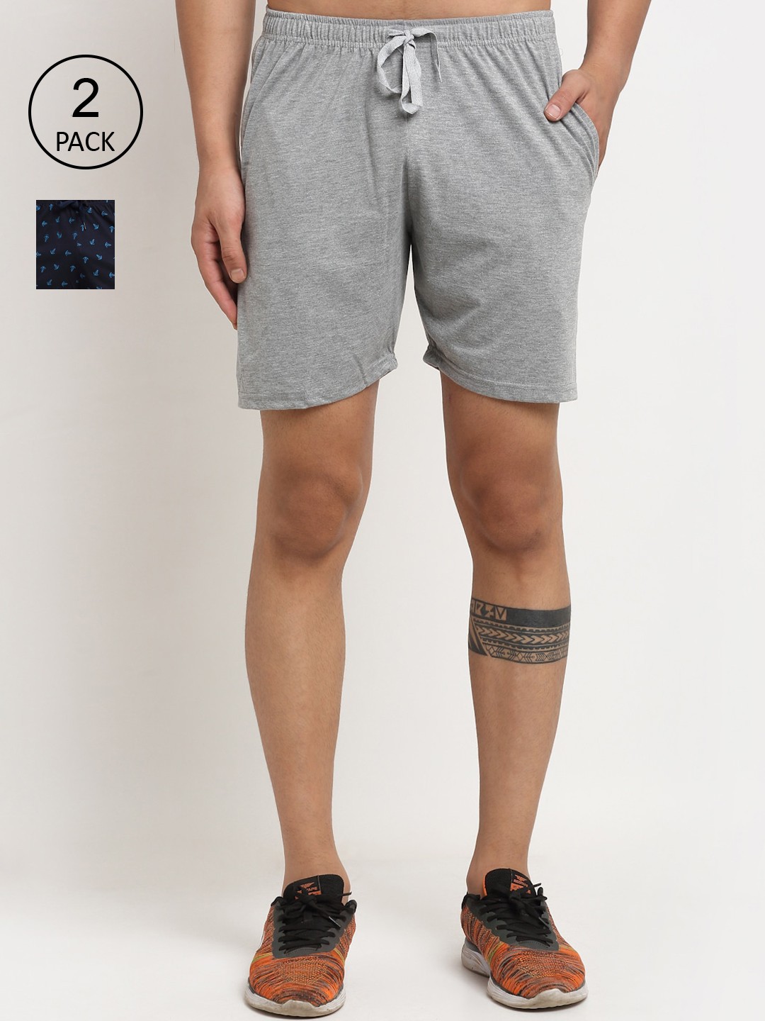 

MACK JONNEY Men Pack of 2 Grey & Navy Blue Shorts