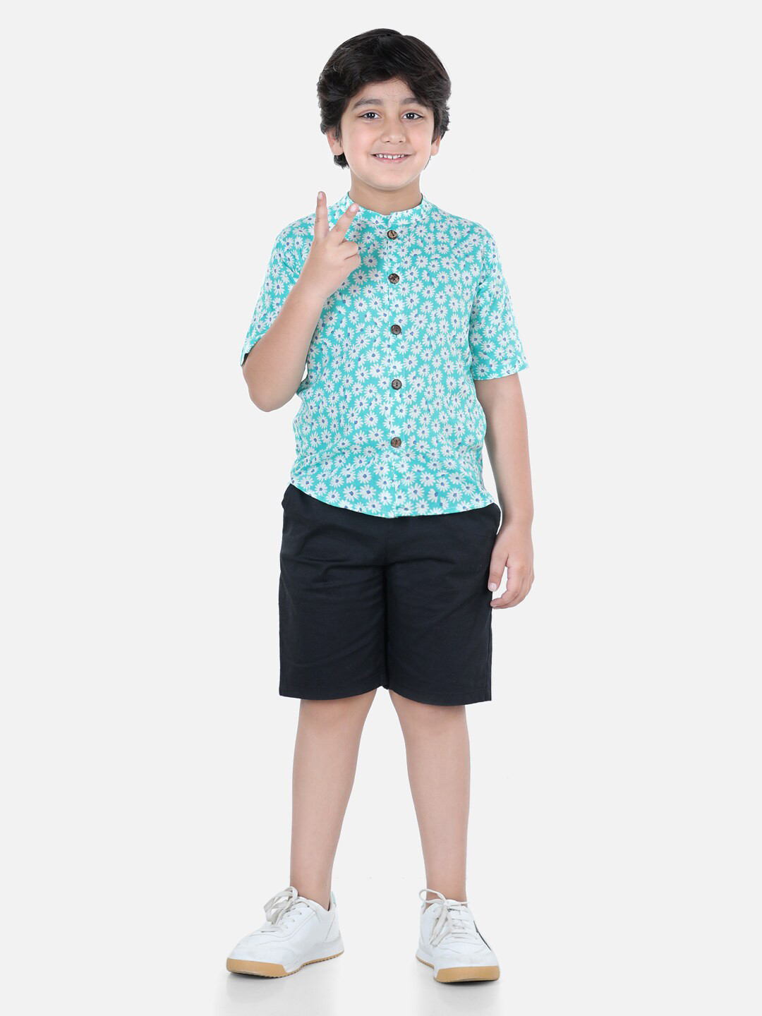 

Cutiekins Boys Blue & Black Printed Shirt with Shorts