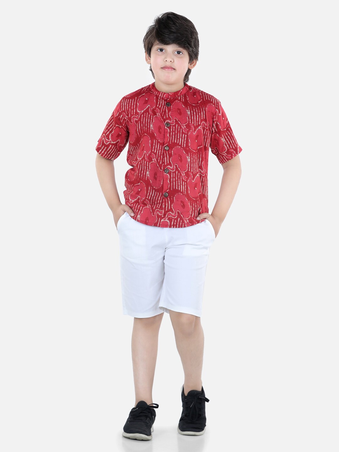 

Cutiekins Boys Maroon & White Printed Shirt with Shorts