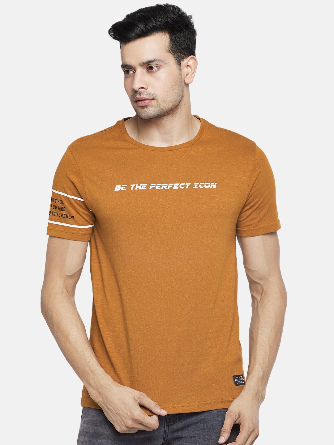 

People Men Brown Printed T-shirt