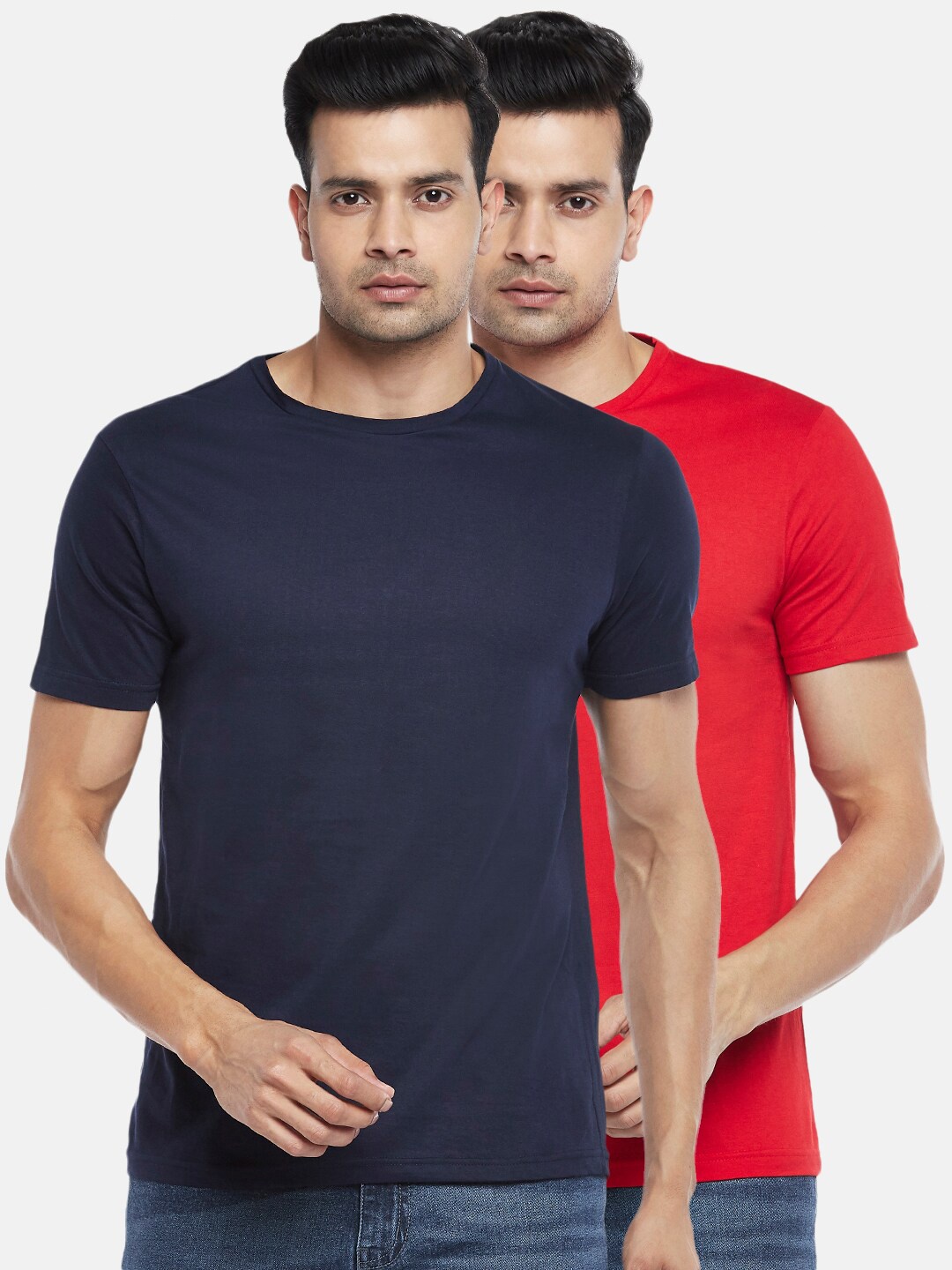 

People Men Pack Of 2 Pure Cotton T-shirts, Red
