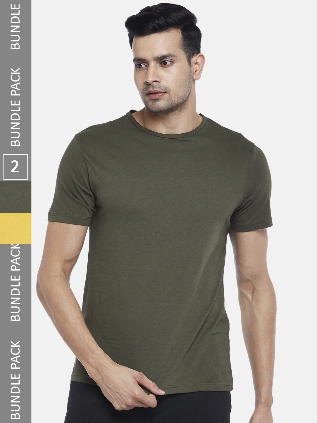 

People Men Yellow & Olive Green 2 T-shirt