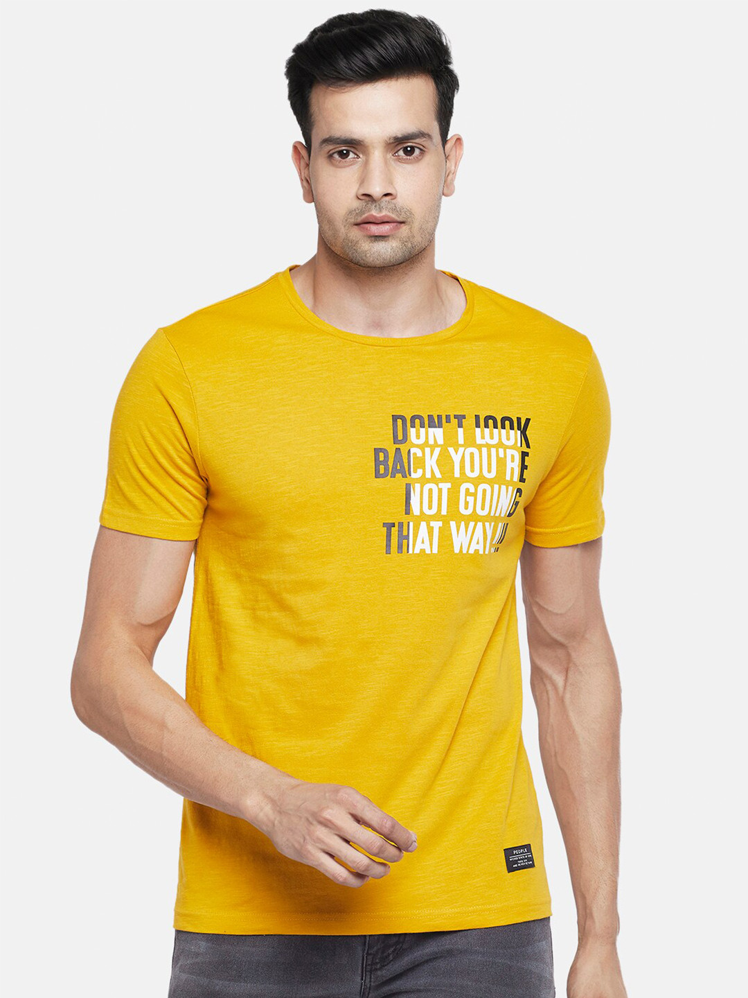 

People Men Mustard Yellow Printed T-shirt