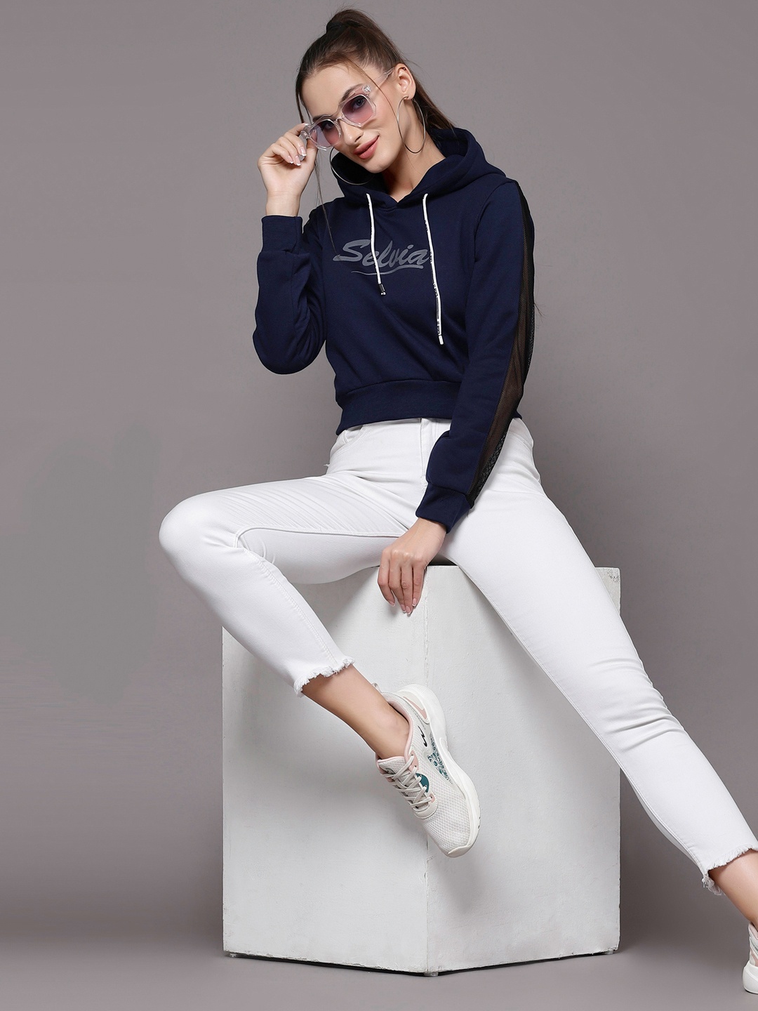 

Selvia Women Navy Blue Hooded Sweatshirt