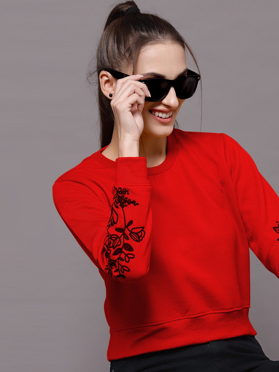 

Selvia Women Red Embroidered Sweatshirt