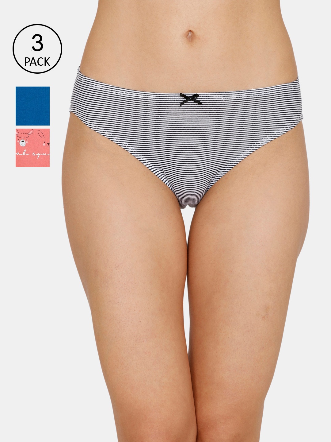 

Zivame Women Pack Of 3 Pure Cotton Low Rise Bikini Briefs ZI2414CORERGREN, Multi