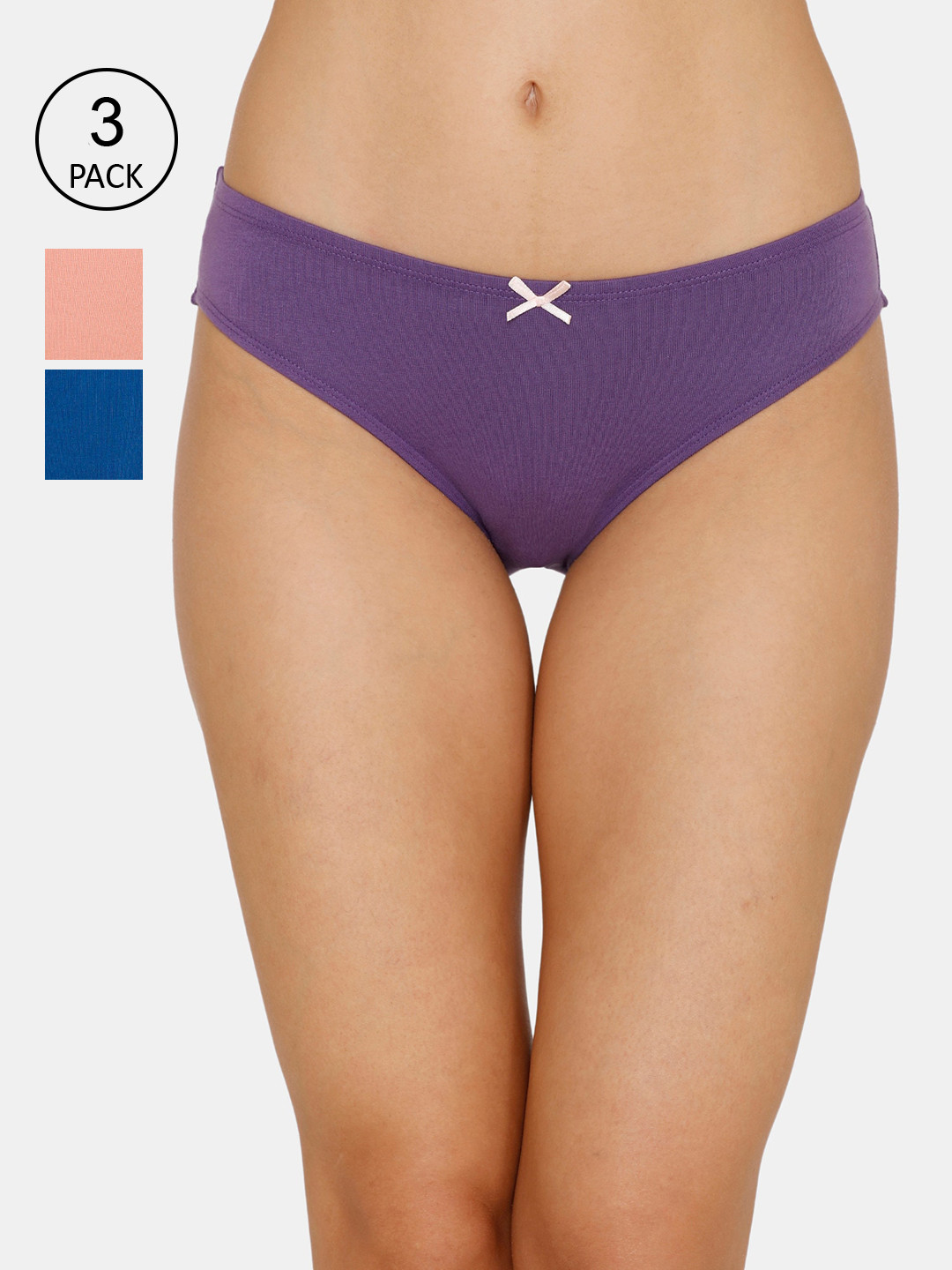 

Zivame Women Pack of 3 Assorted Solid Bikini Briefs