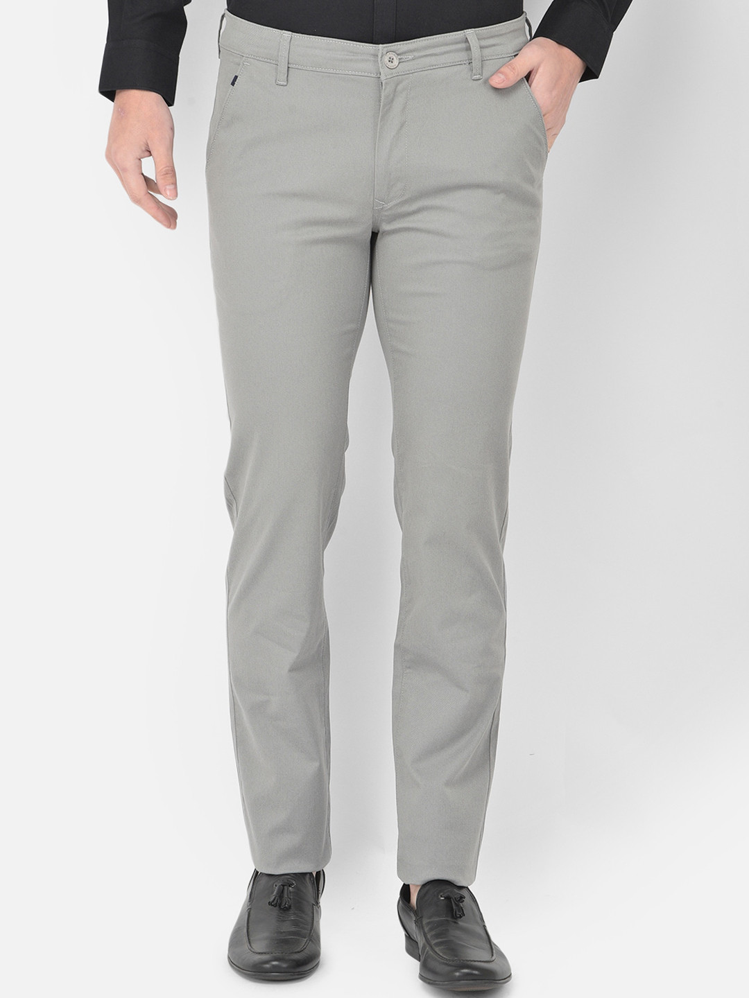 

Canary London Men Grey Textured Smart Slim Fit Wrinkle Free Chinos Trousers