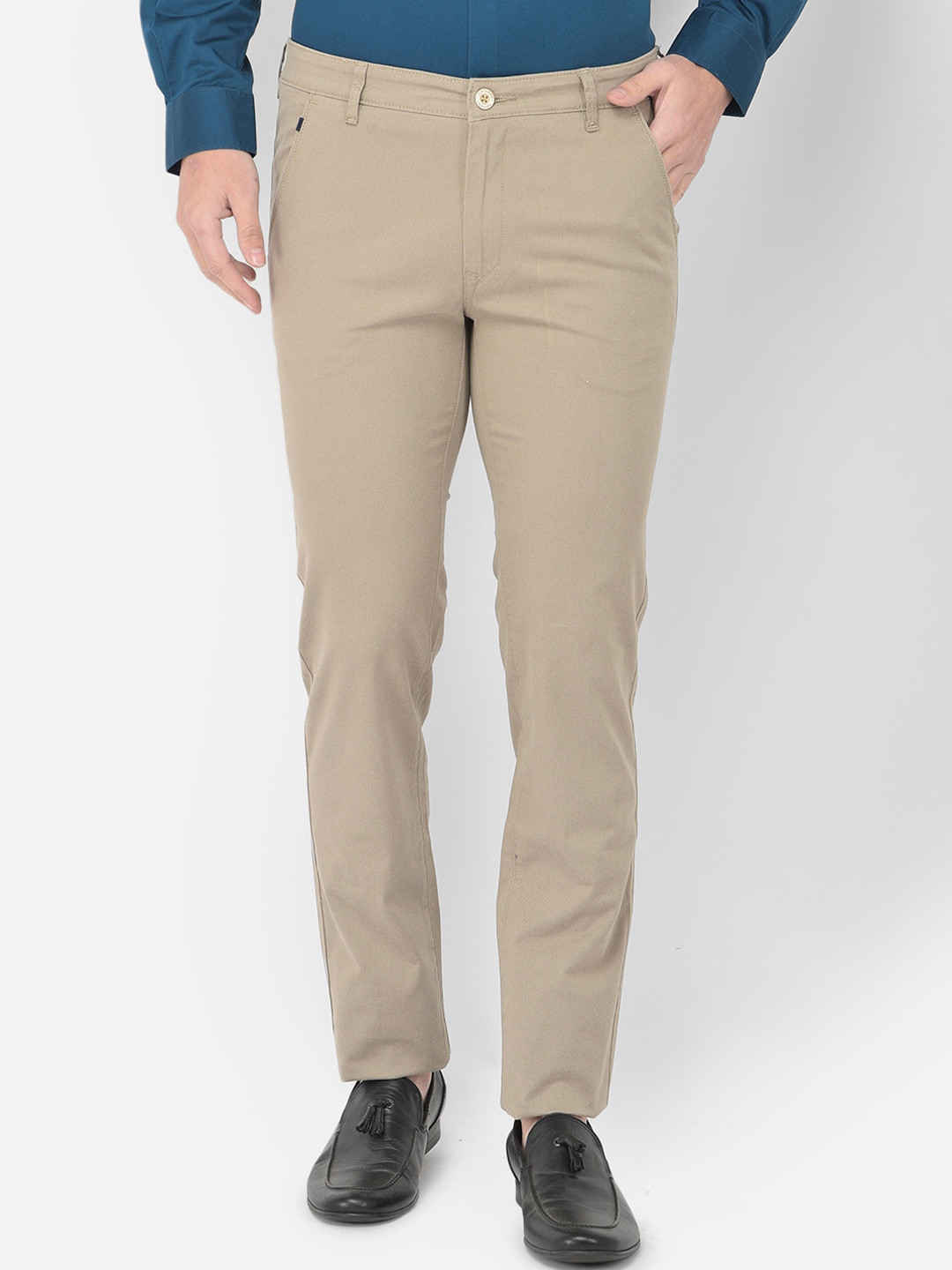 

Canary London Men Beige Smart Slim Fit Wrinkle Free Trousers