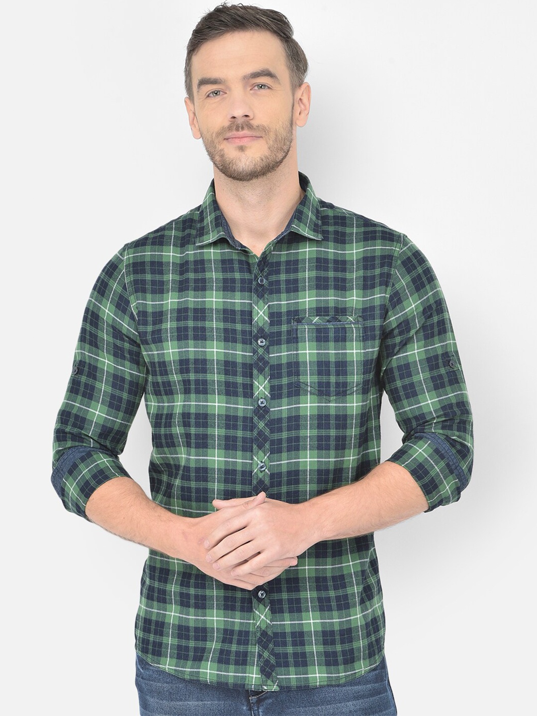 

Canary London Men Green Smart Slim Fit Tartan Checks Casual Shirt
