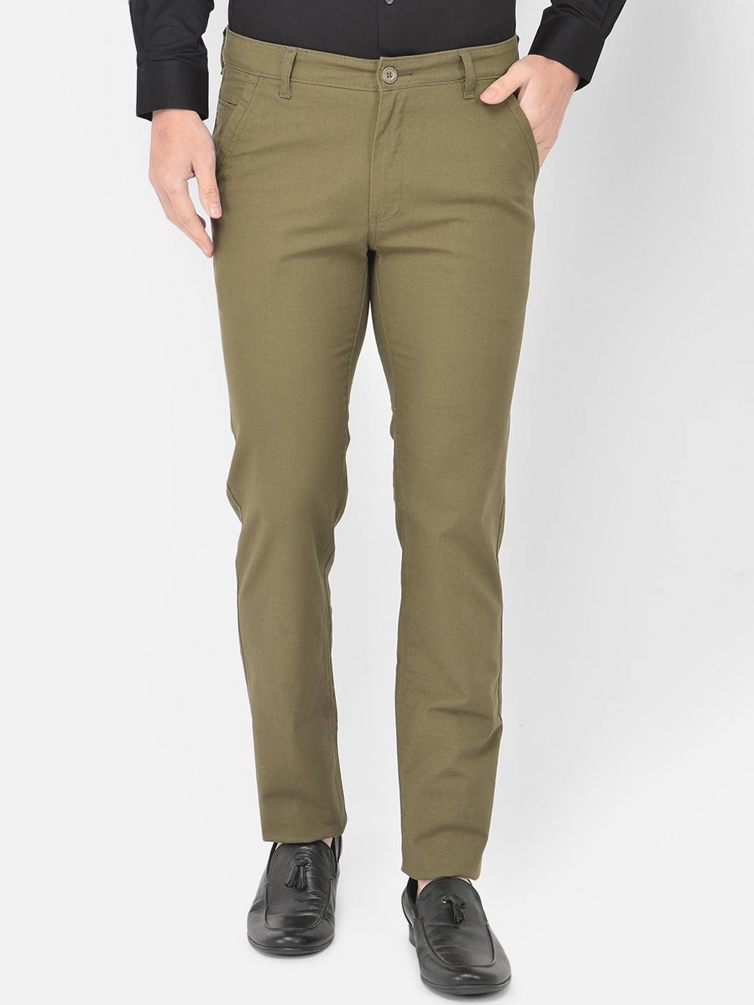 

Canary London Men Green Smart Slim Fit Wrinkle Free Trousers