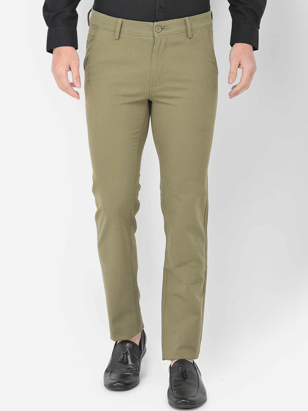 

Canary London Men Olive Green Smart Slim Fit Trousers