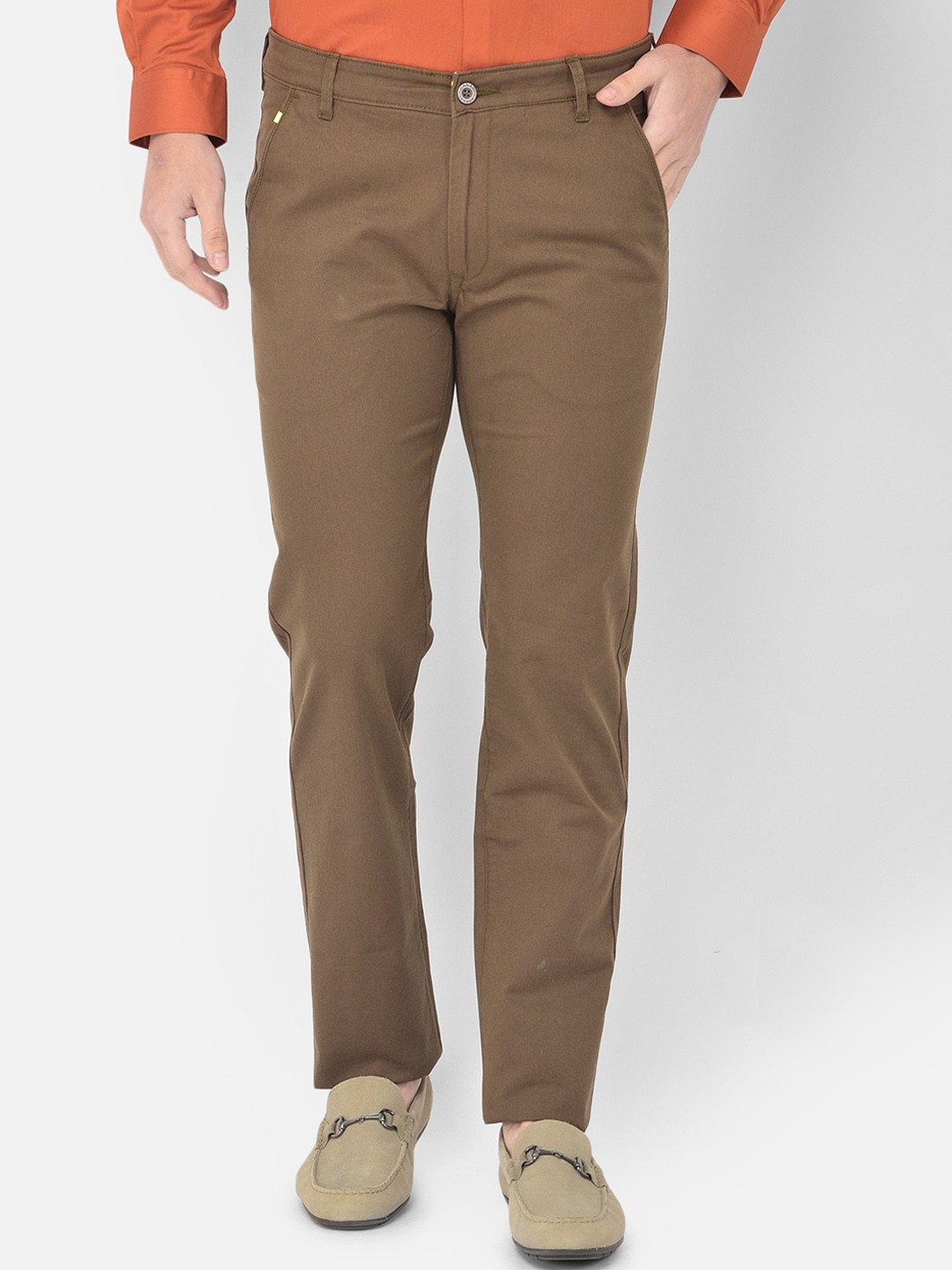 

Canary London Men Brown Smart Slim Fit Wrinkle Free Trousers