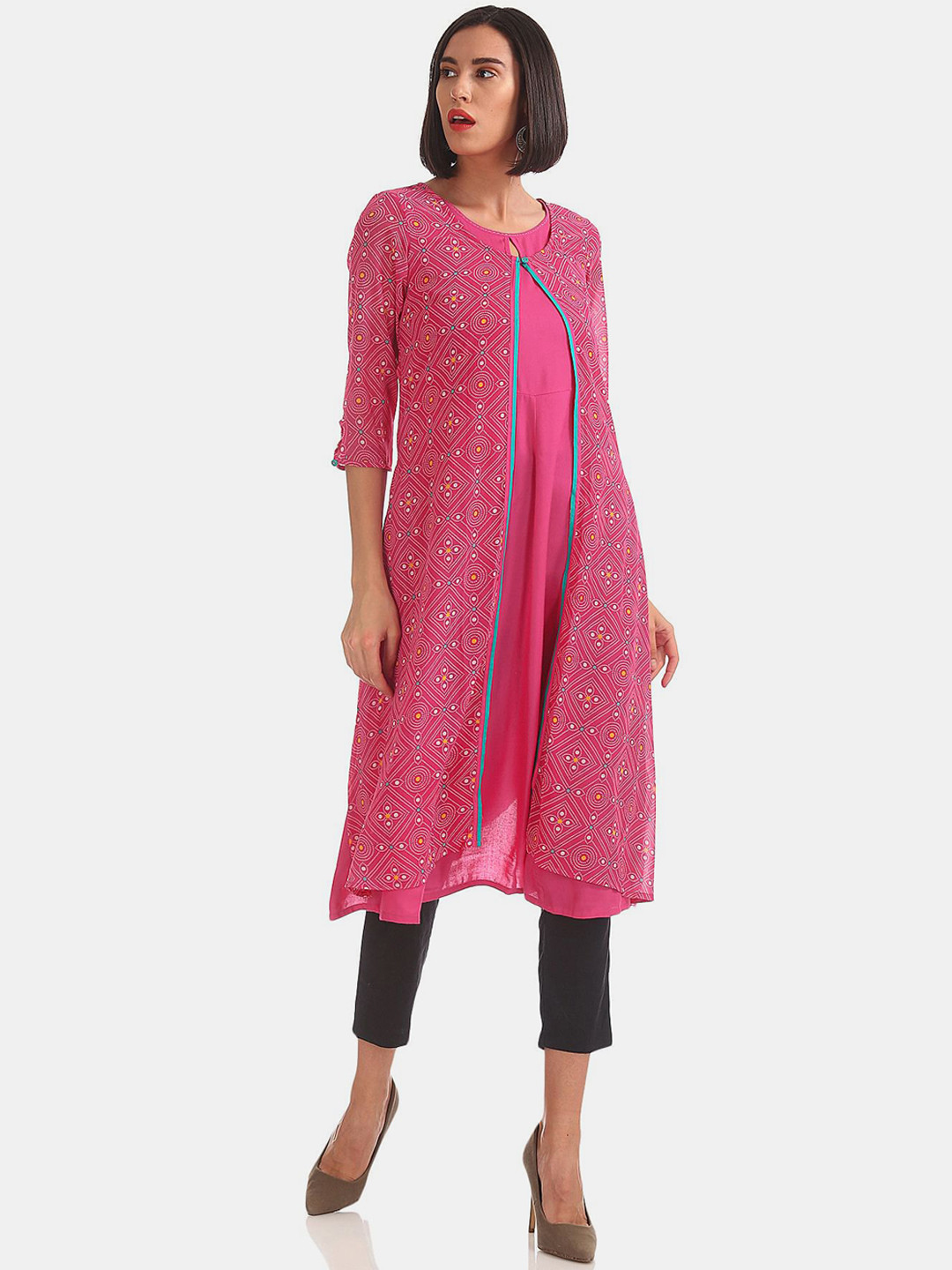 

Anahi Women Pink Bandhani Printed Layered Kurta