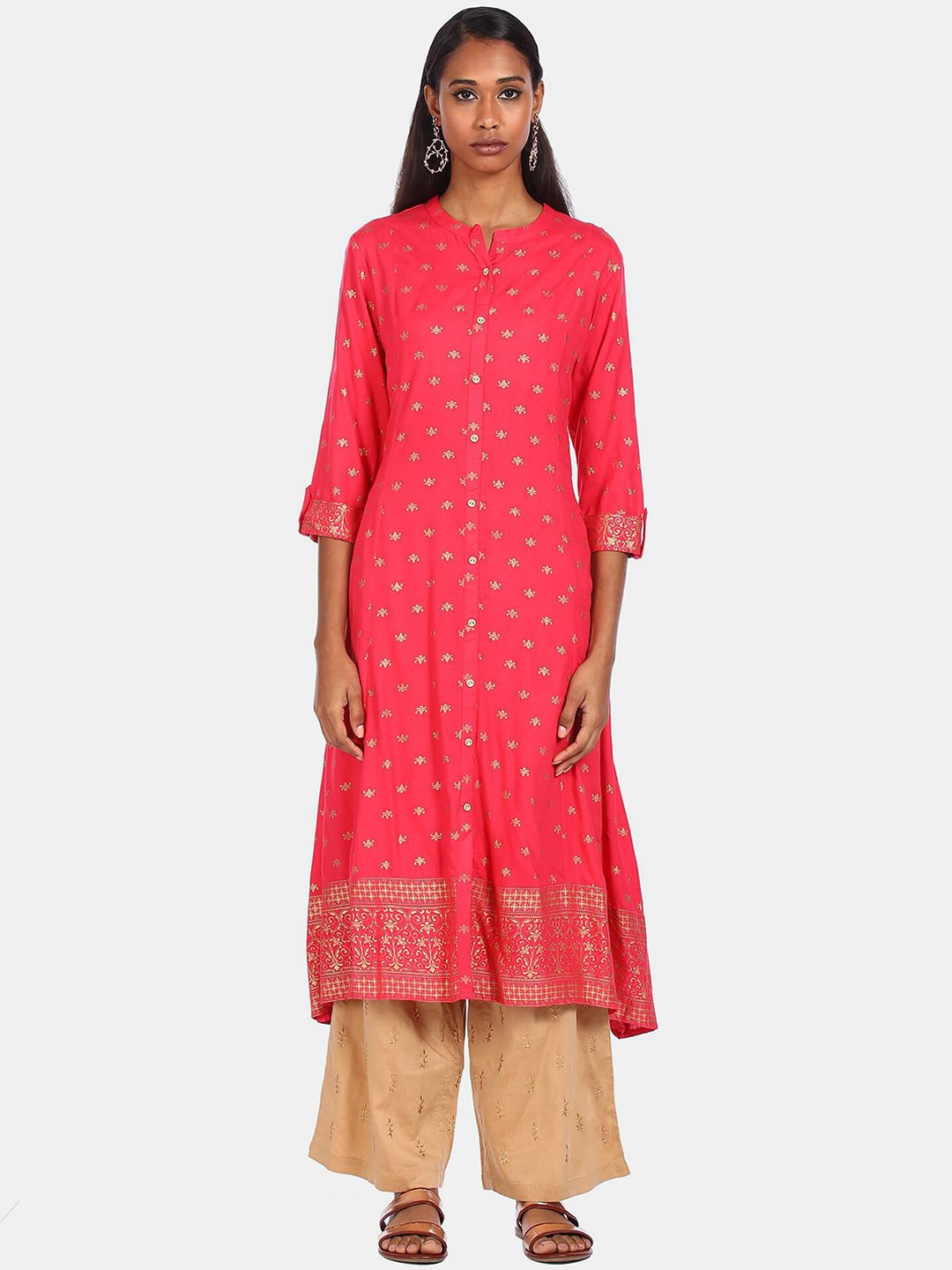 

Anahi Women Pink Ethnic Motifs Printed Thread Work Kurta