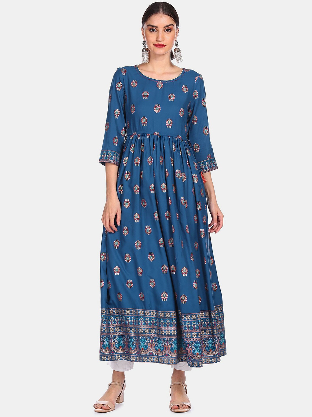 

Anahi Women Blue Paisley Printed Flared Sleeves Anarkali Kurta