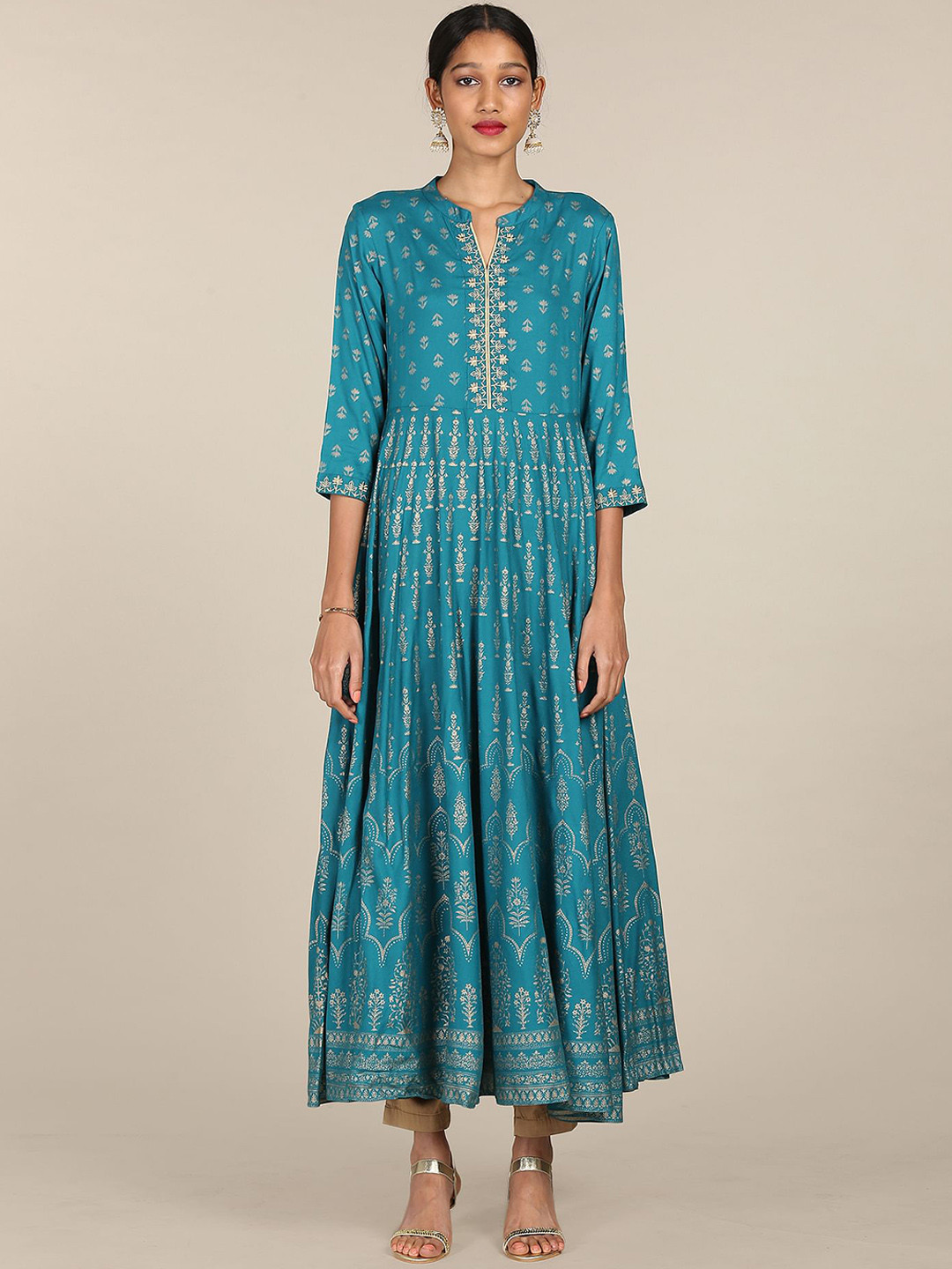 

Anahi Women Blue Yoke Design Mirror Work Anarkali Kurta
