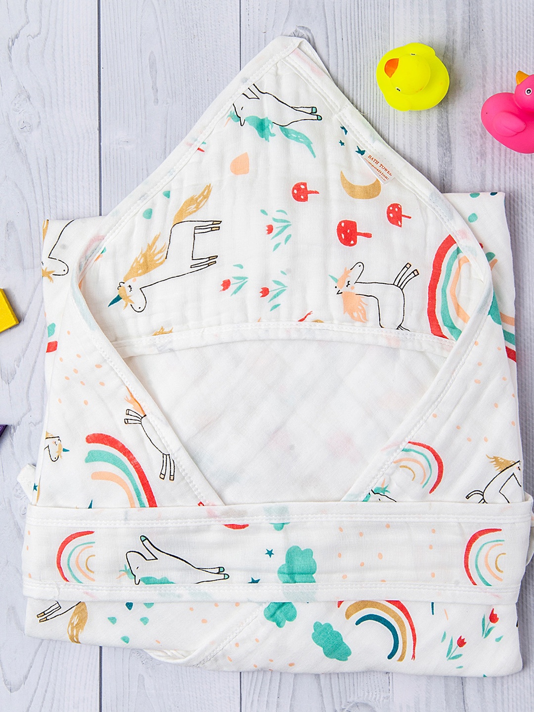 

Baby Moo Baby White Printed Hooded Blanket Cum Wrapper