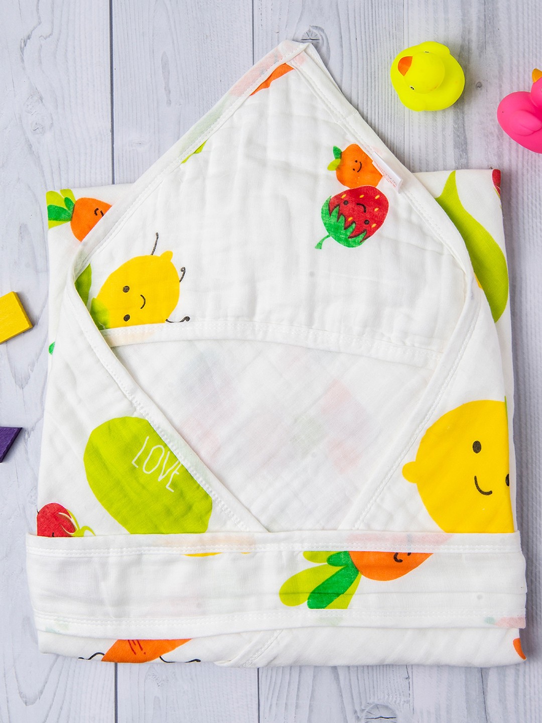 

Baby Moo Kids White & Yellow Printed Pure Cotton Hooded Wrapper