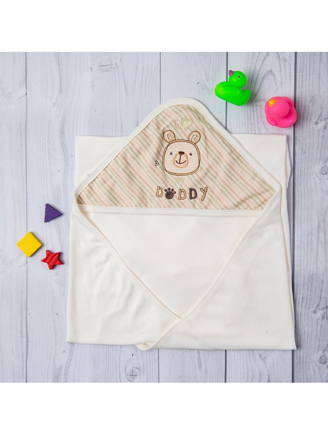 

Baby Moo Kids White Printed Pure Cotton Hooded Wrapper