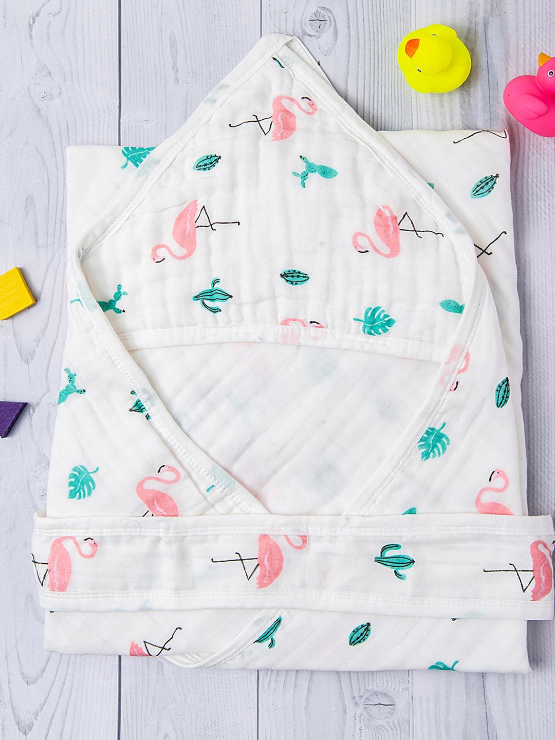 

Baby Moo Kids White Printed Pure Cotton Hooded Wrapper