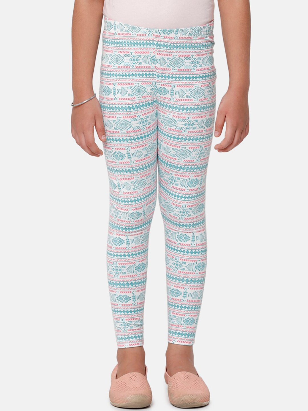 

De Moza Girls Pink & White Tribal Printed Ankle-Length Leggings