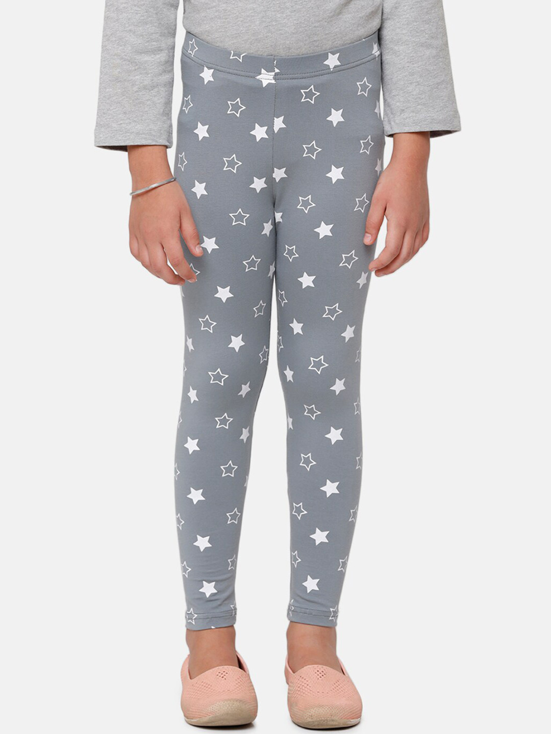 

De Moza Girls Grey & White Printed Ankle-Length Leggings