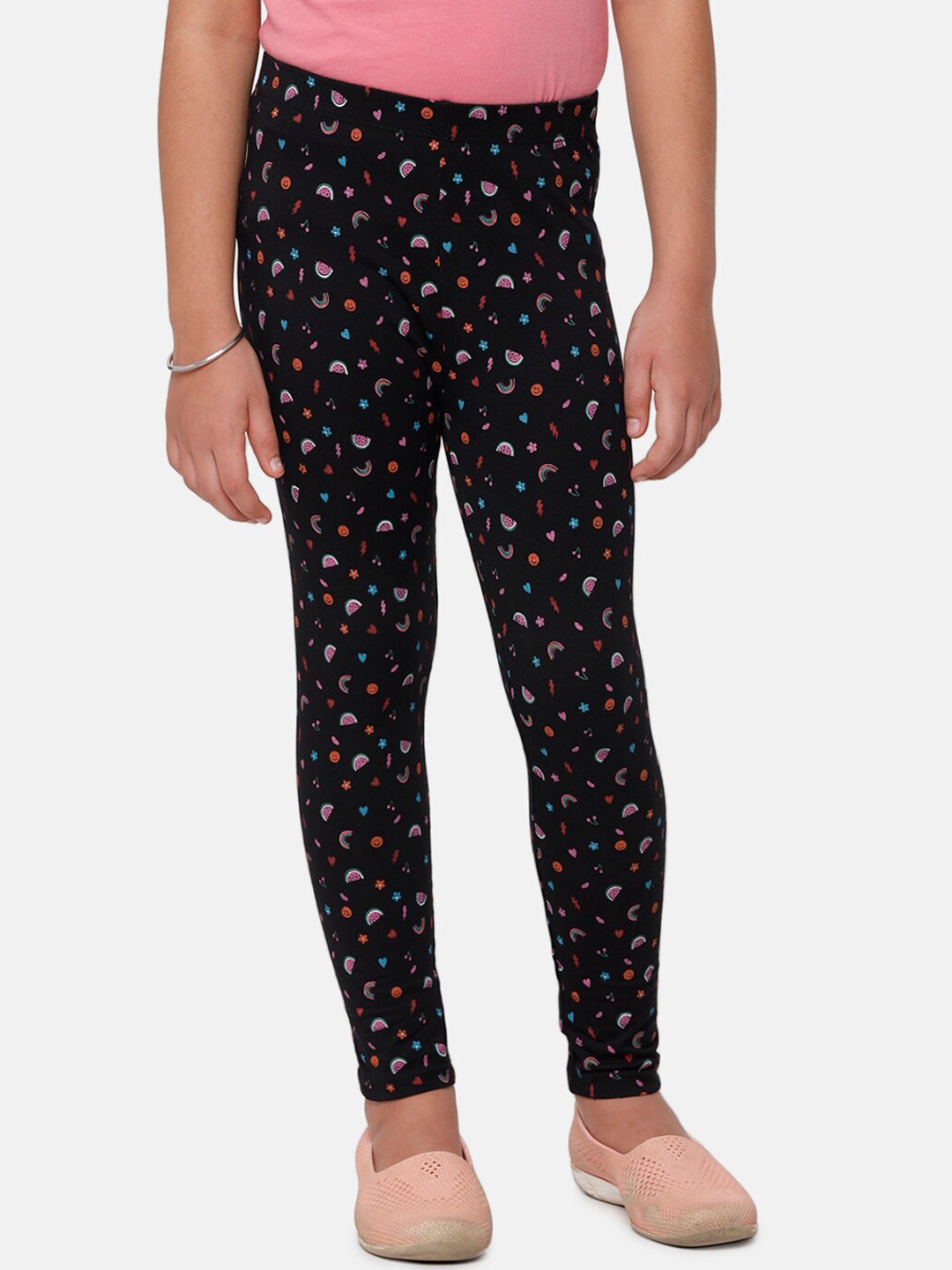 

De Moza Girls Black Printed Ankle length Leggings
