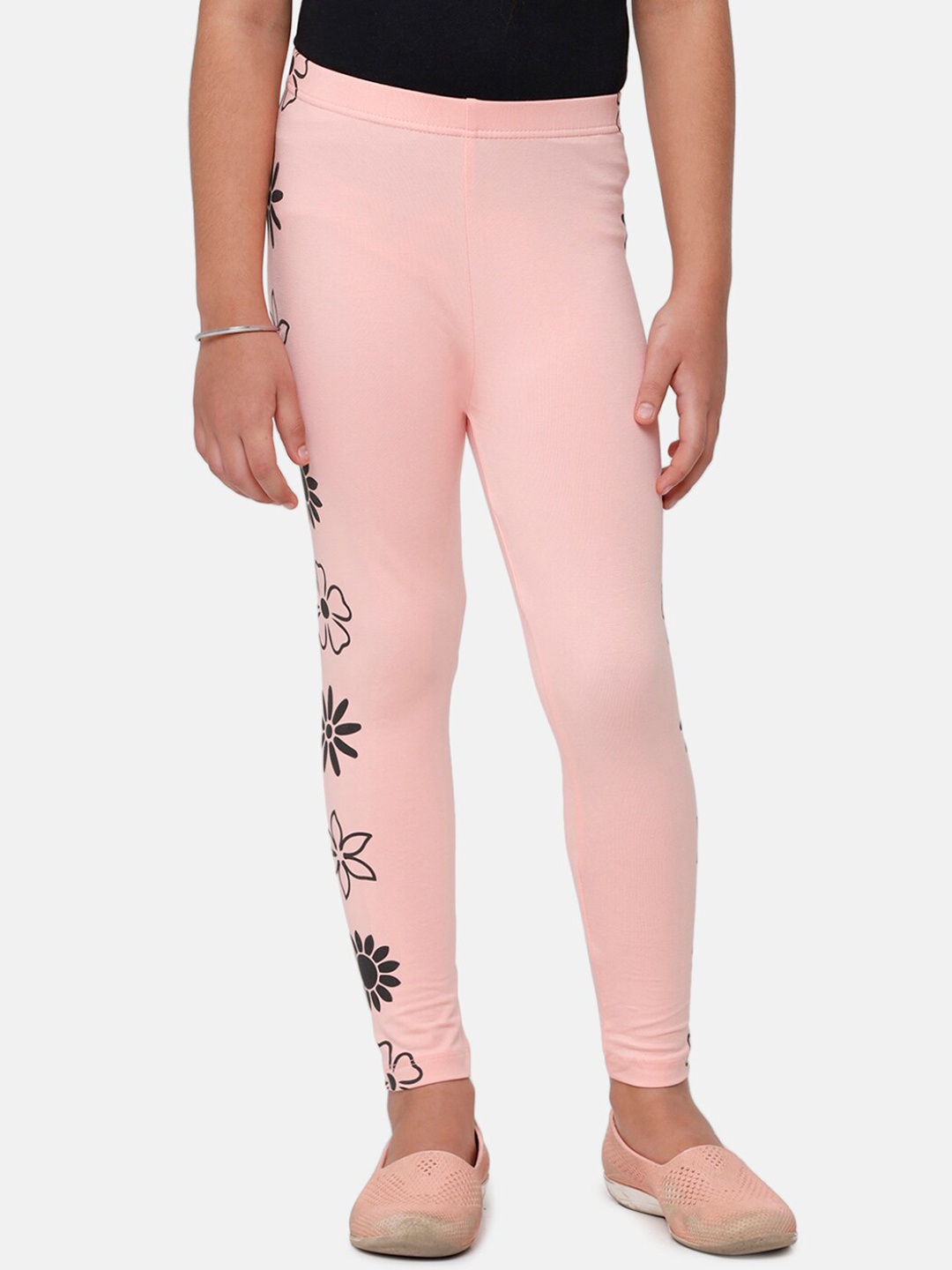 

De Moza Girls Pink & Black Printed Ankle-Length Leggings